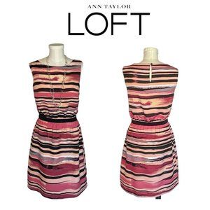 LOFT Pink & Black Striped Sheath Dress